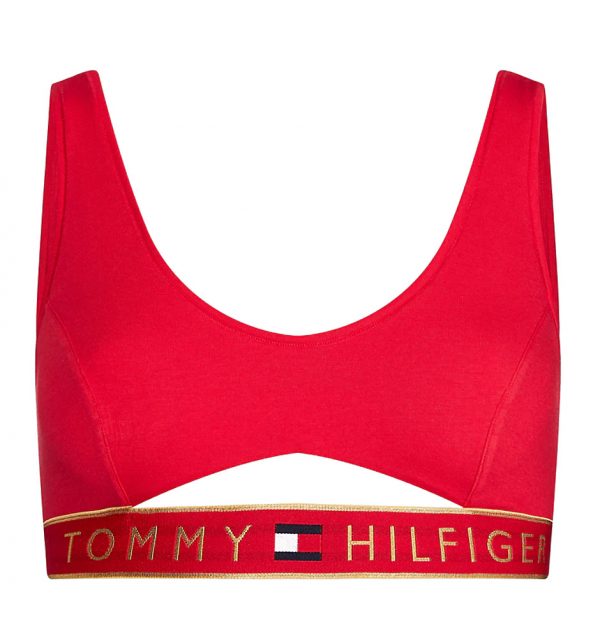 TOMMY HILFIGER - Cut out červená podprsenka so zlatým logom - športová podprsenk